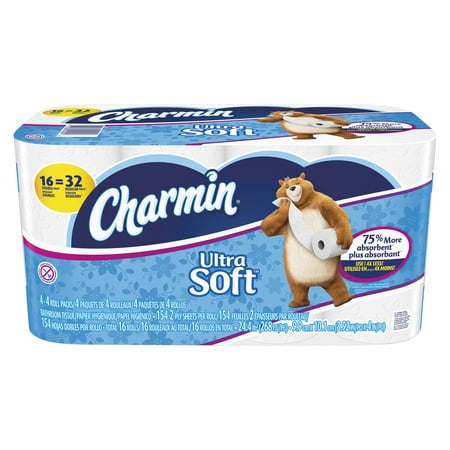 Charmin Ultra Soft Bathroom Tissue, 2-Ply, 4 x 3.92, 154/Roll, 16 Roll/Pack