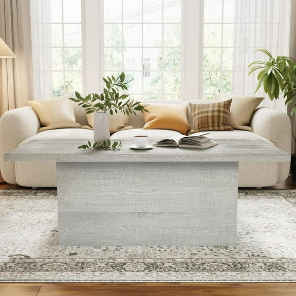 Rectangle Coffee Table,47.25-Inch Engineered Wood Coffee Table for Living Room,Farmhouse Center Low Cocktail Tea Table,White