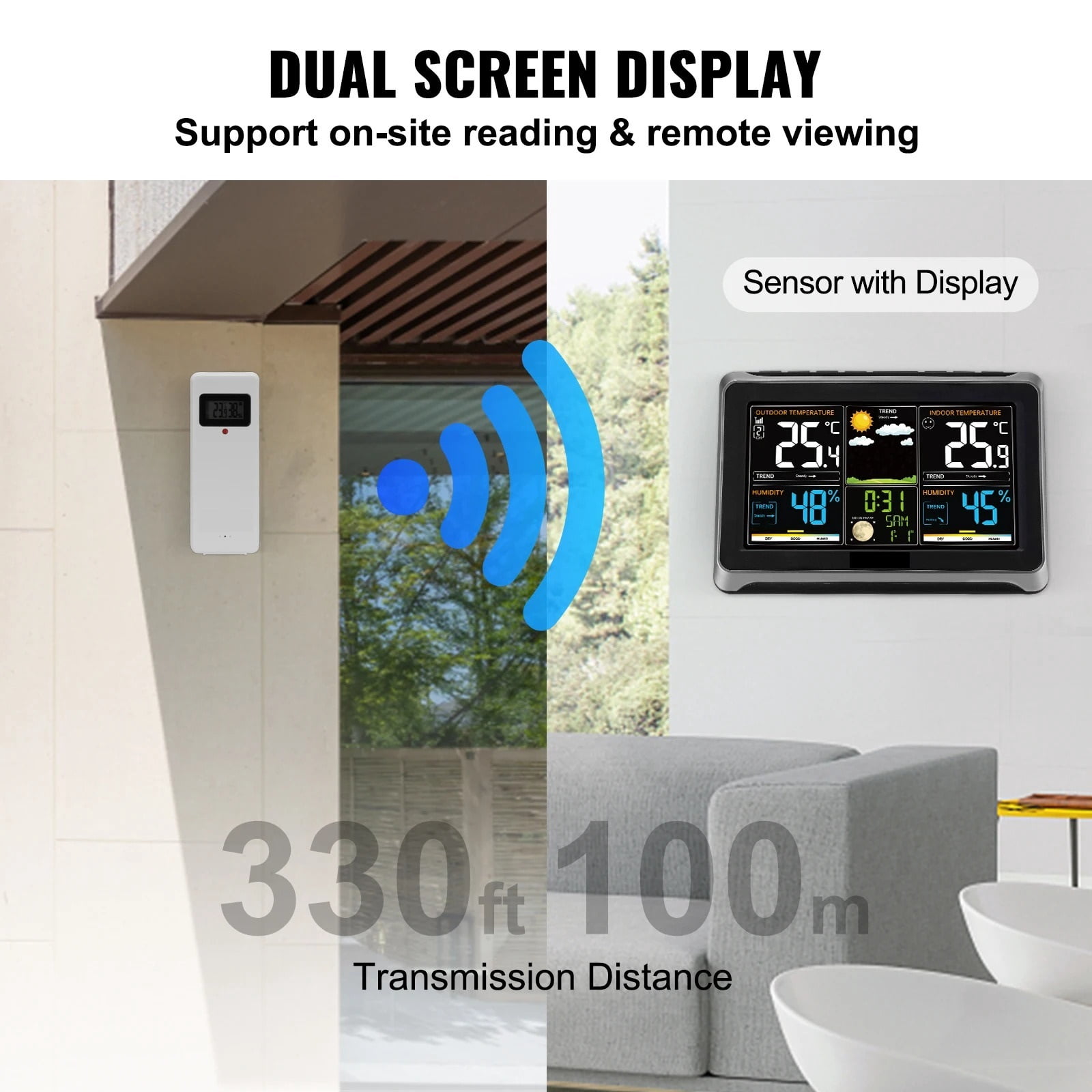 Wireless Weather Station 7.5inch HD Color Screen & Automatic Time Calibration Weather Forcast for Home Life or Travel Plan ,Excellent Visual Experience