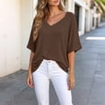 thumbnail image 5 of yillto Womens Blouse Summer V Neck Plain Short Sleeve Loose Top Causal Trendy Dressy Shirts Outfits, 5 of 6
