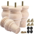 thumbnail image 1 of Juego de patas de madera para muebles TCHOSUZ de 4 pulgadas con 4 tornillos M8, 1 of 7