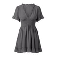 thumbnail image 4 of Lenpel Womens Summer Dresses Boho V Neck Ruffle Hem Short Sleeve Mini Dresses Casual Flowy Vacation Travel Outfits, 4 of 4