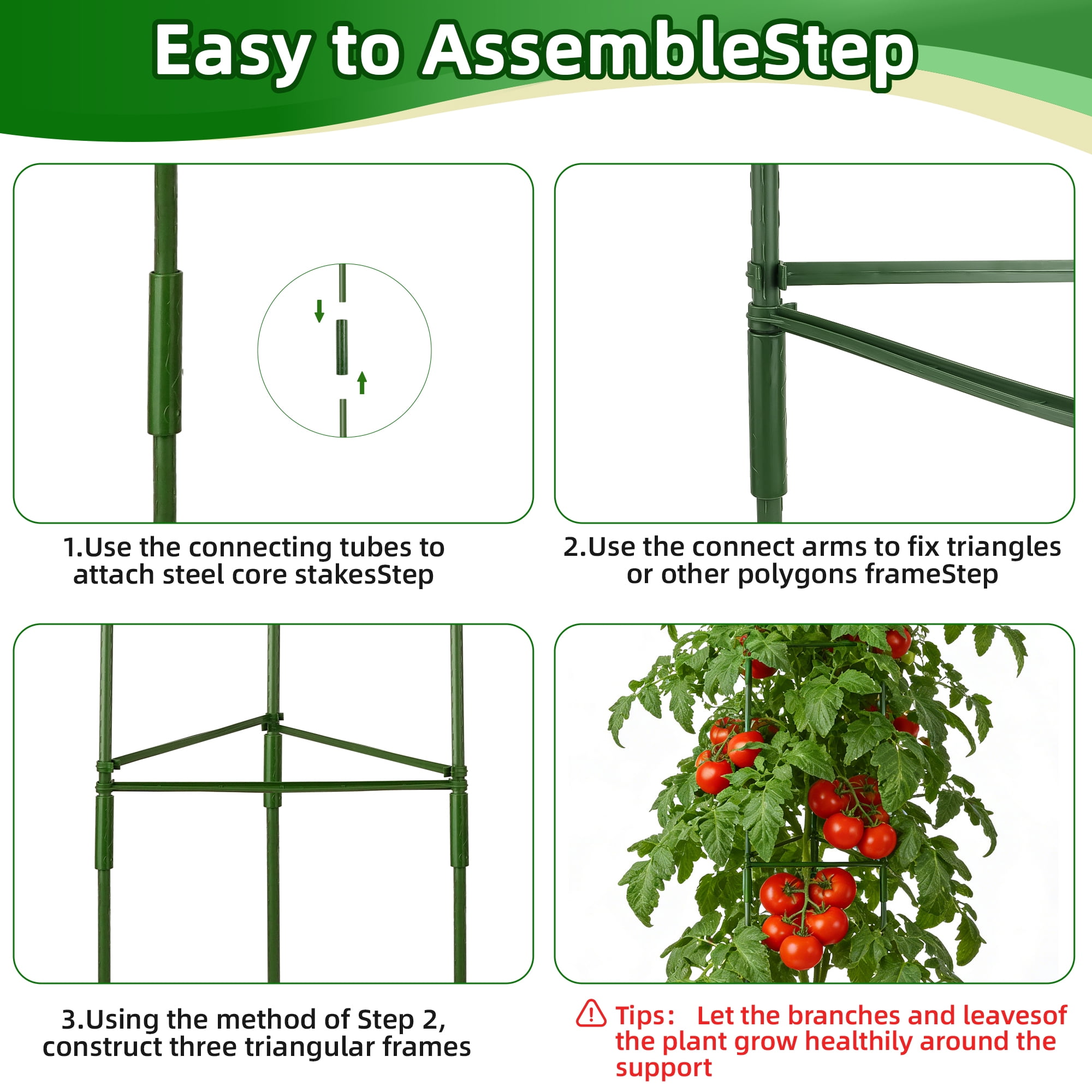MOJINO 4 Pack Tomato Cages for Garden, 48 Inch Adjustable Tomato Cage Plant Support, Garden Plant Stakes Trellis for Climbing Plants Pots Vegetables Flowers Fruits