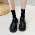 thumbnail image 3 of Zapatos Botines para mujer Zapatos de tacón cuadrado de suela gruesa de otoño de Color sólido de cuero Artificial para mujer botines cortos con cordones zapatos de punta redonda (Black 8), 3 of 7