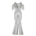 thumbnail image 3 of inlzdz Girls Sequin Fringe Romper Sparkly Glitter Metallic Flared Jumpsuit Disco Birthday Dance Outfit Silver 12, 3 of 6