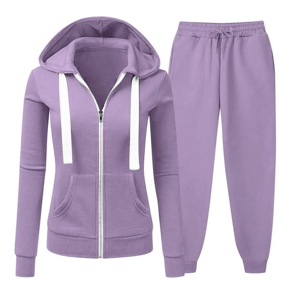 Women 2 Piece Outfits Jogger Pants Lounge Sets Zip Up Hoodie Sweatpants Set Tracksuits Matching Sweat Suits (XL, Purple)