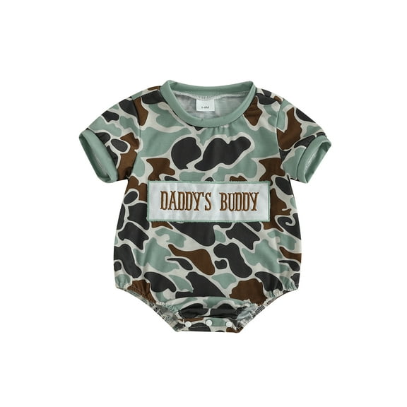 BemeyourBBs Infant Newborn Baby Girl Boy Camo Romper Daddy Letter Embroidered Short Sleeve Round Neck Bodysuit Casual Summer Clothes