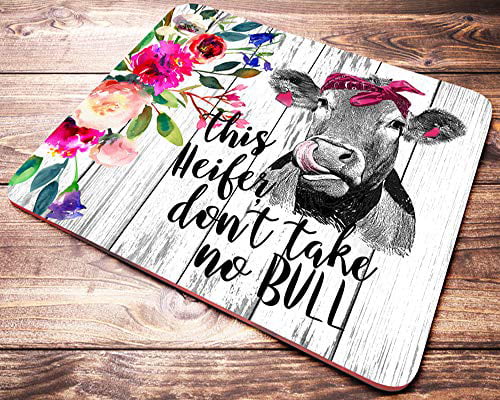 This Heifer Don't Take No Bull Funny Heifer Mouse Pad Pink Floral Cow Mousepad Farmhouse Desk D¨¦cor 