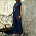 thumbnail image 5 of Lounge Set Summer Casual Oversized Shirts Women Spring And Summer Solid Color Irregular Tops Wide-Leg Pants Suit Navy S, 5 of 6