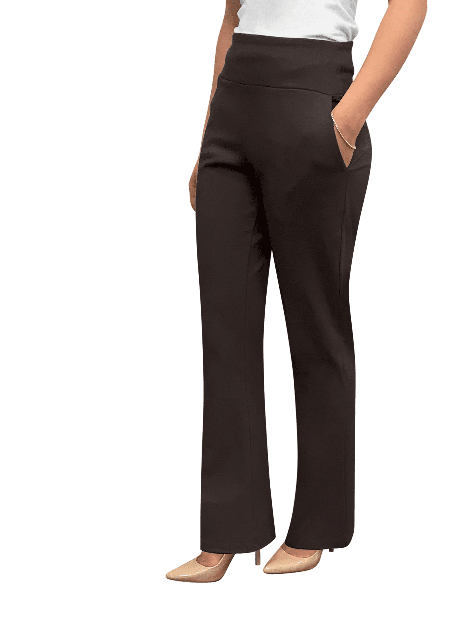 OrlyCollection Womens Elegant Bootcut Pants with Pocket(Brown,Large)