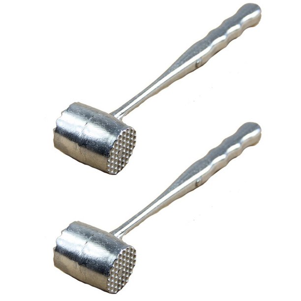 2X Plata Mazo Martillo de Carne Redonda de Aluminio de Dos Caras Batidor de Pollo Cerdo Carne Licuadora Longitud 20.5Cm Diametro 3.5Cm (Oval)