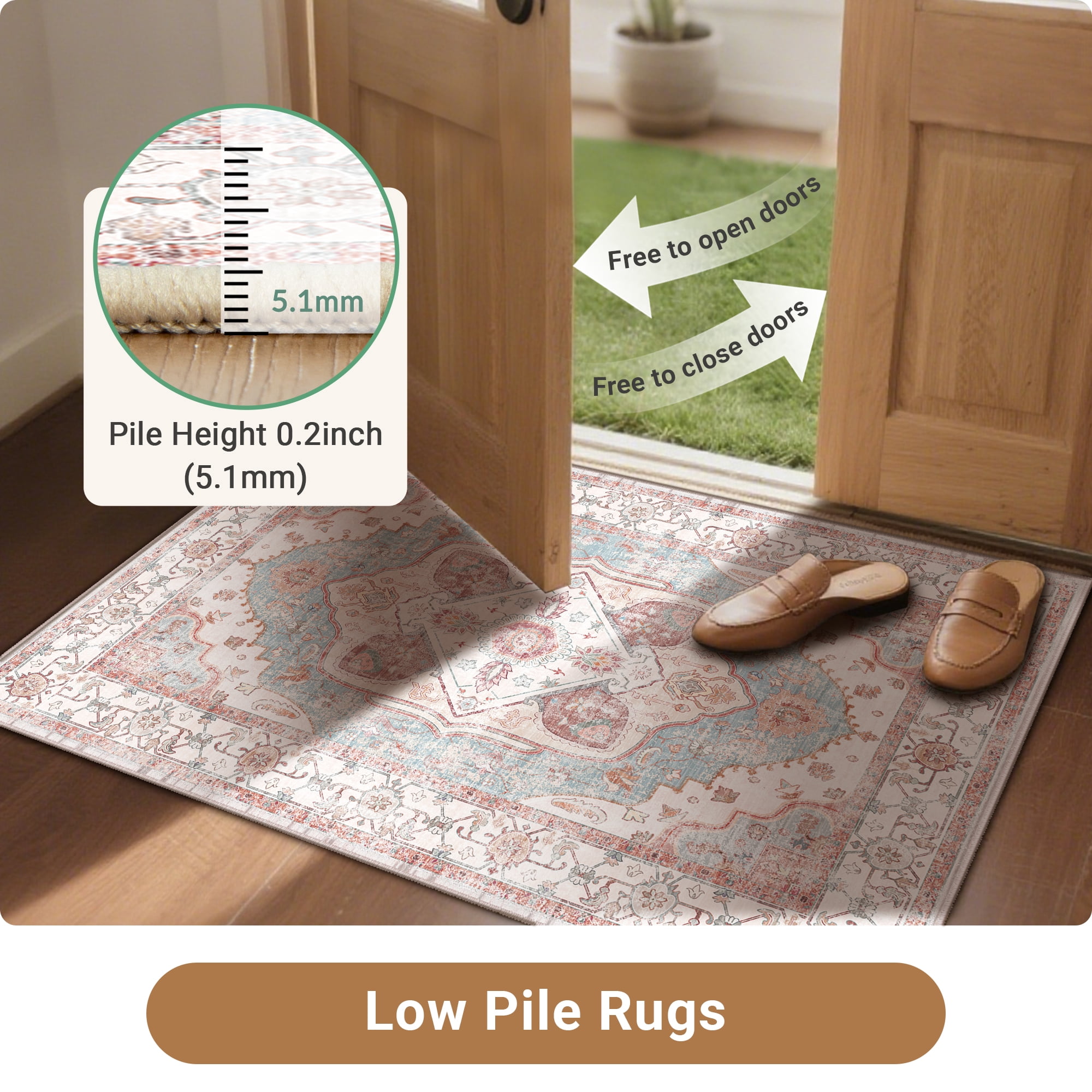 NewBuros 8'x10' Area Rugs for Living Room, Washable Non-Slip Vintage Tribal Print Rugs, Soft Low Pile Stain Resistant Carpet for Bedroom Dining Room, Pink