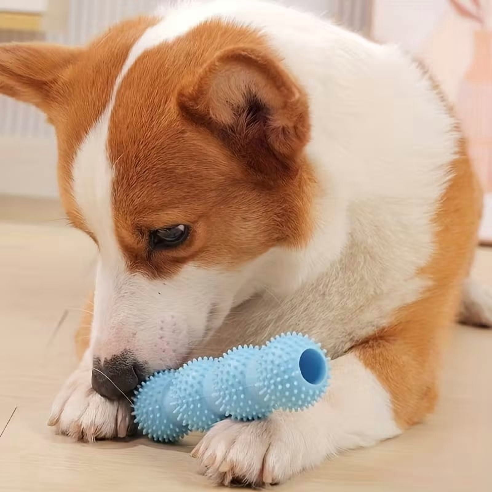 1 Interactive Treasure Dog Toy with Treats - Soft, wear-resistant chew toy for puppies, blue rubber teething toy for all breeds, promotes mental development and exercise