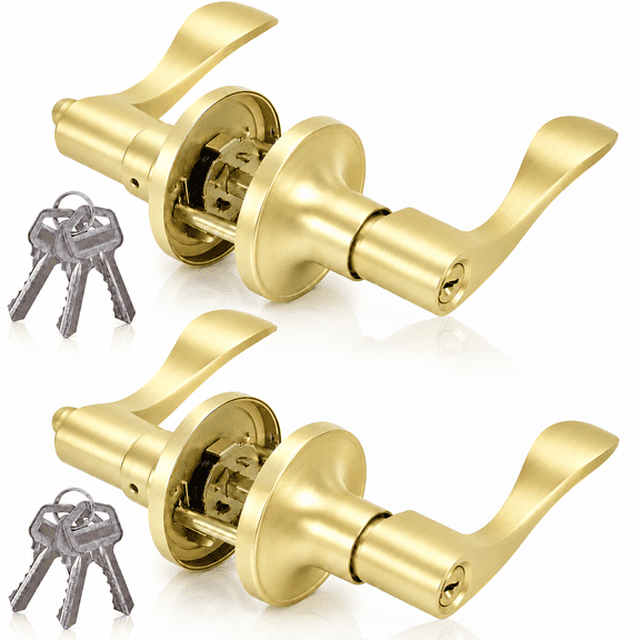 The indoor door handle with key lock designed by golden stainless steel is suitable for front door lock, back door lock or bedroom door lock, providing ideal privacy protection and security, 2PCS.