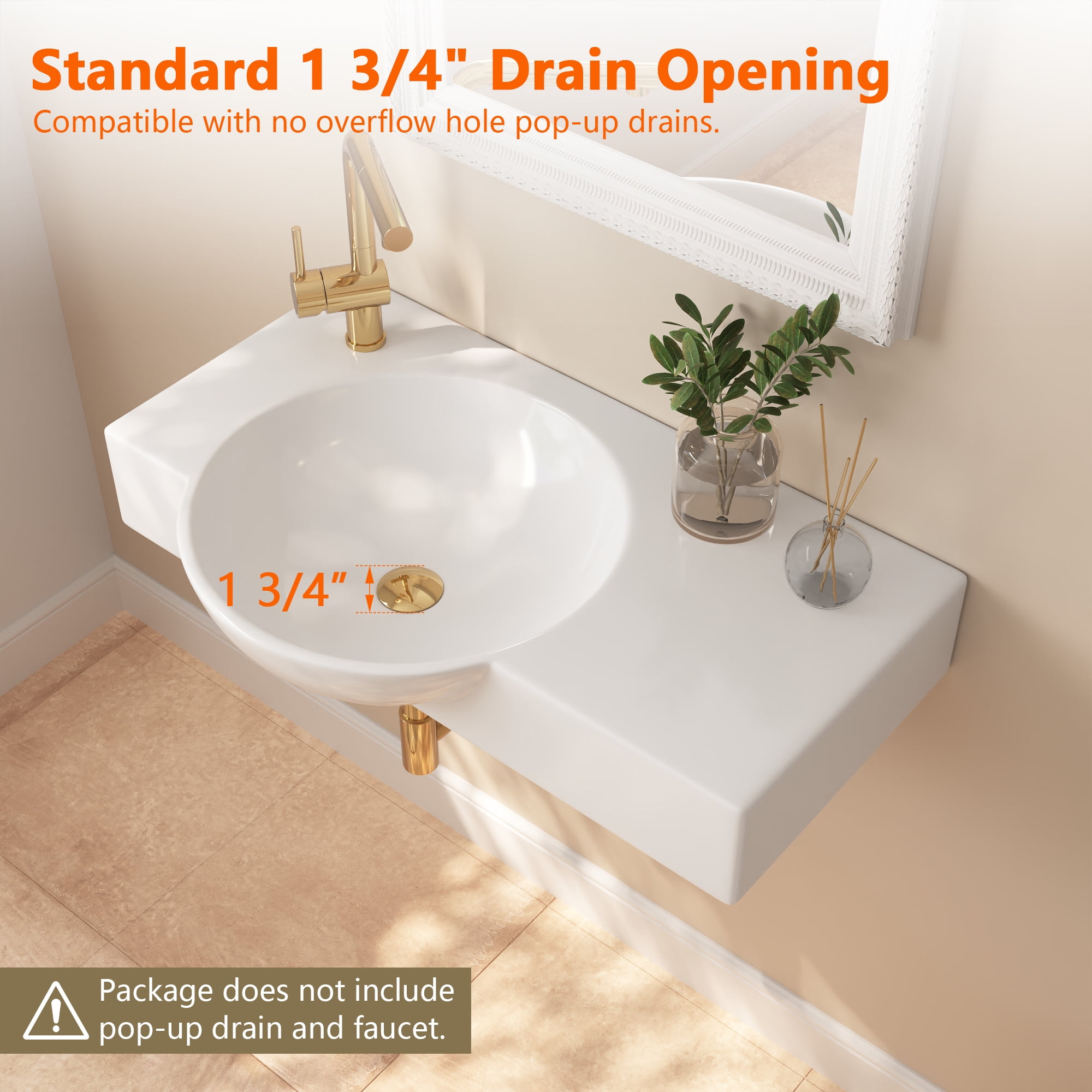 30 in. Left Side White Ceramic Novelty Wall-Mount Sink Wall Hung Rectangular Bathroom Vessel Sink, Single Faucet Hole