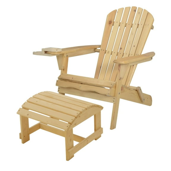 Jiallo Foldable Adirondack Chair With Cup Holders With Ottoman