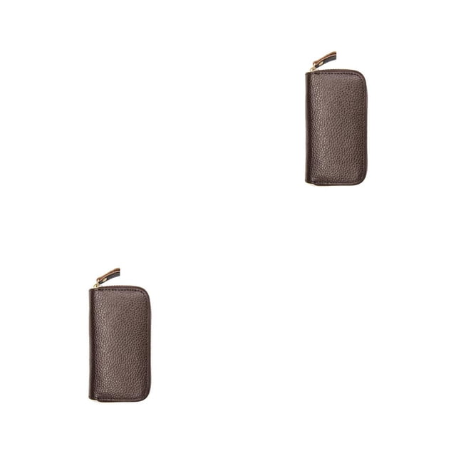 Sonducket Estuche para llaves de cuero Tarjetero Cremallera Color sólido Monedero Titular Vintage Premium Para unisex Ama de casa Monederos Café oscuro 2piezas