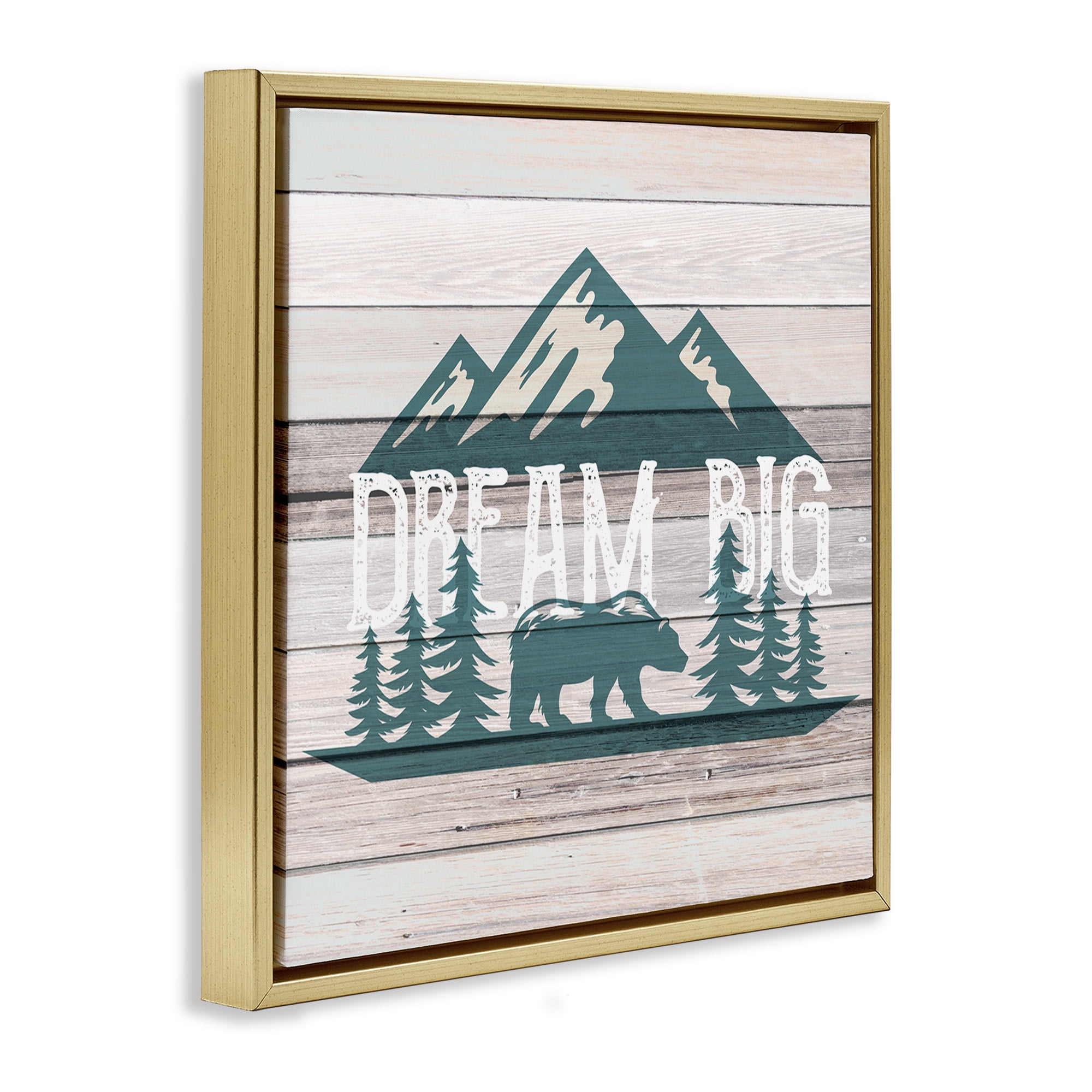 Stupell Industries Rustic Forest Mountain Adventure Dream Big Sentiments Typography Painting Gold Floater Framed Canvas Art Print Wall Art, 25 x 25