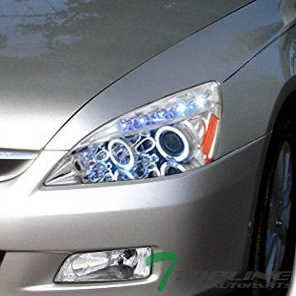 Topline Autopart Chrome Drl Led Halo Rims Projector Head Lights Lamps Signal 03-07 Honda Accord