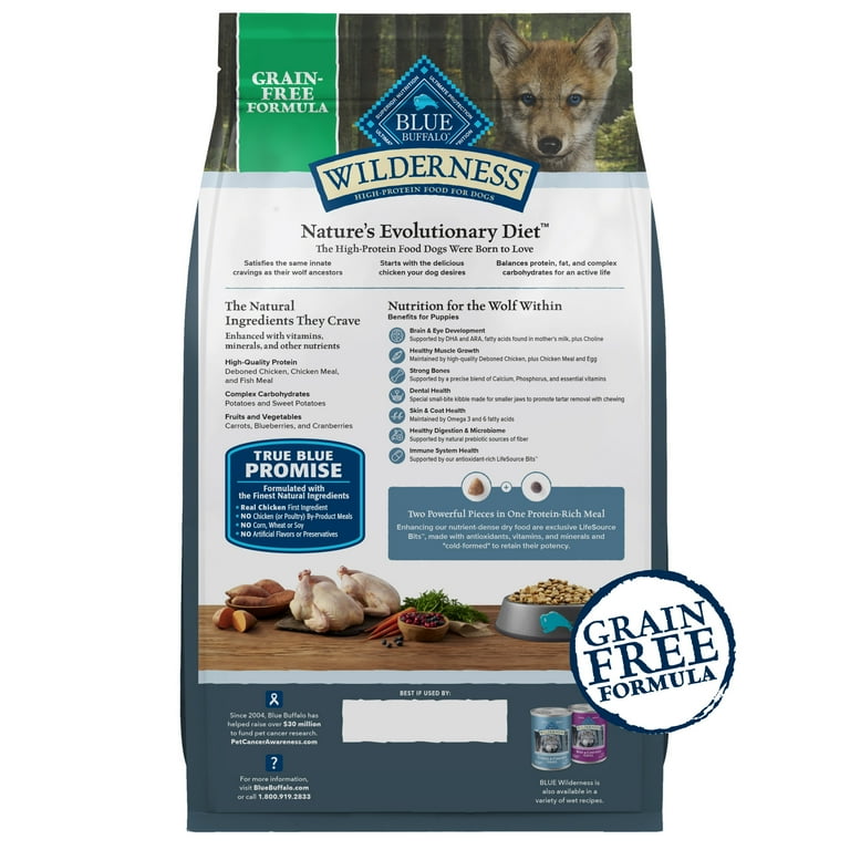 Blue Buffalo Wilderness High Protein Grain Free Natural Puppy Dry Dog Food Chicken 24 lb