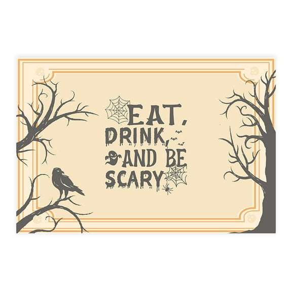 Koyal Wholesale Halloween Placemats, Eat Drink And Be Scary Shadowed Oak Disposable Cardstock Paper Table Mats, 8-Pk