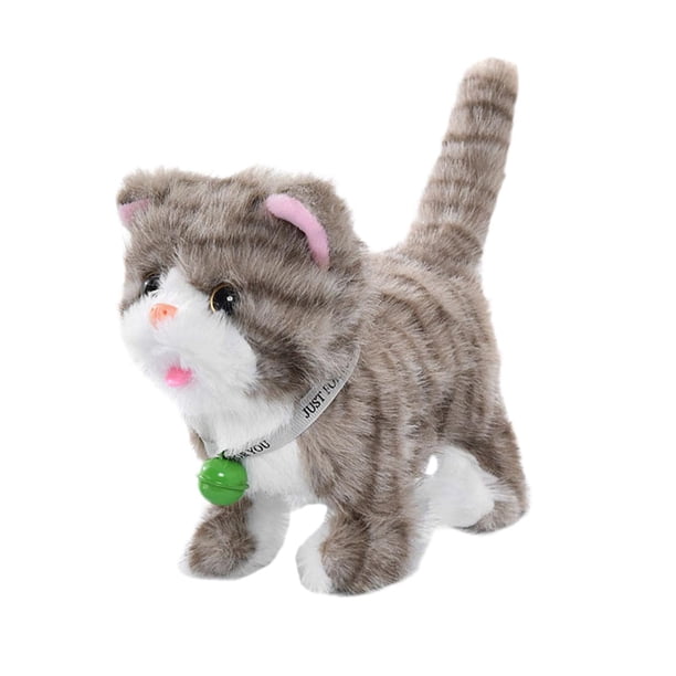 Peluche eléctrico para gato que camina con grabación de voz, versátil, 18 x 10 x 17 cm Rayas gris claro