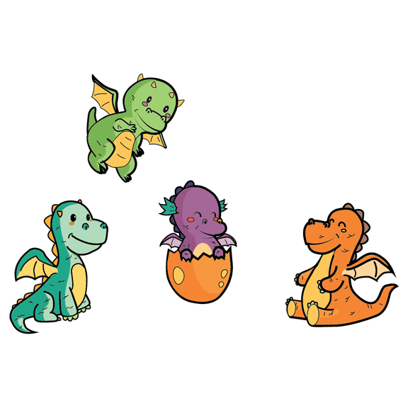 Multicolored Baby Dragons Sticker Legendary Fire Breathing Creature Egg Design 14" x 20" Easy To Apply Home Living Room Wall Decal - Removable Kids Bedroom Dragon Hatchlings Art Wall Decoration