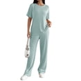 thumbnail image 2 of Ekouaer Lounge Sets for Women 2 Piece Matching Travel Outfits 2026 Loose Short Sleeve Top Wide Leg Pants Pockets, 2 of 6
