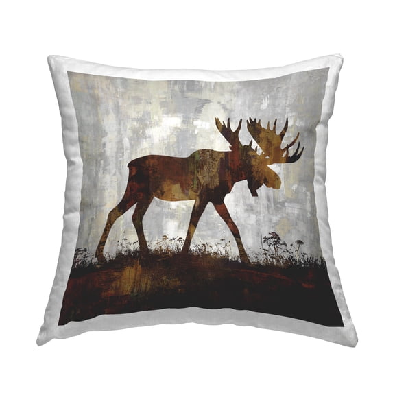 Stupell Industries Moose Stepping Forest Silhouette Rustic Design Design by Carl Colburn Throw Pillow