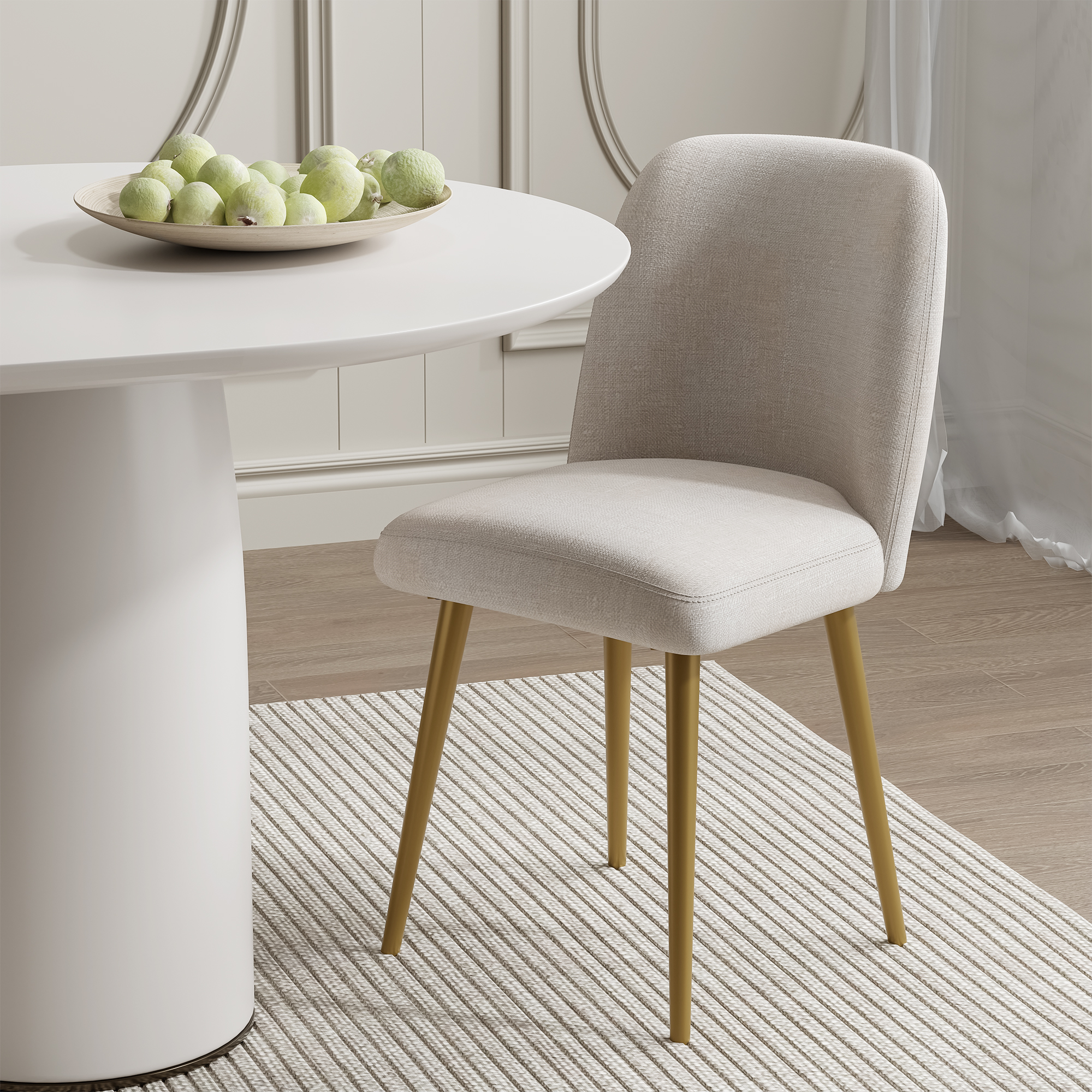 Upholstered Side Chairs Dining Chairs Modern Dining Living Room Kitchen Chairs, Beige with Gold Leg (Set of 2)
