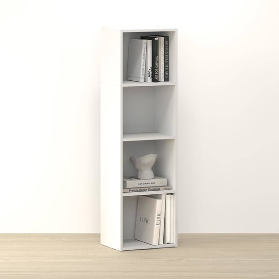 4-Tier Book Shelf, Bookcase for Home Office or Living Room, 9" D x 12" W x 42" H, White
