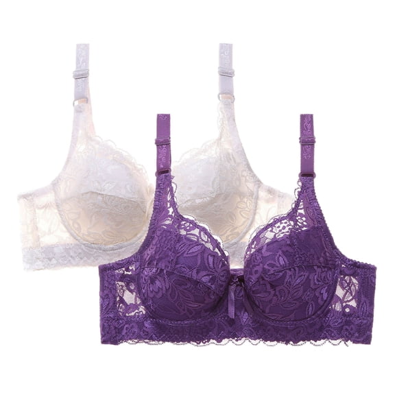 cfhntfmh 2 Pc Women's Lace Bra Solid Color Floral Bralette No Underwire Support Full Coverage Soft Comfy Everyday Bras