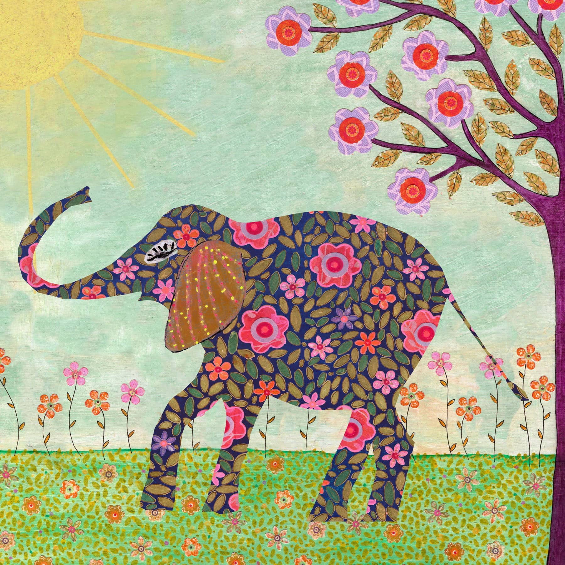 Marmont Hill "Sunny Elephant" by Sascalia Painting Print on Wrapped Canvas