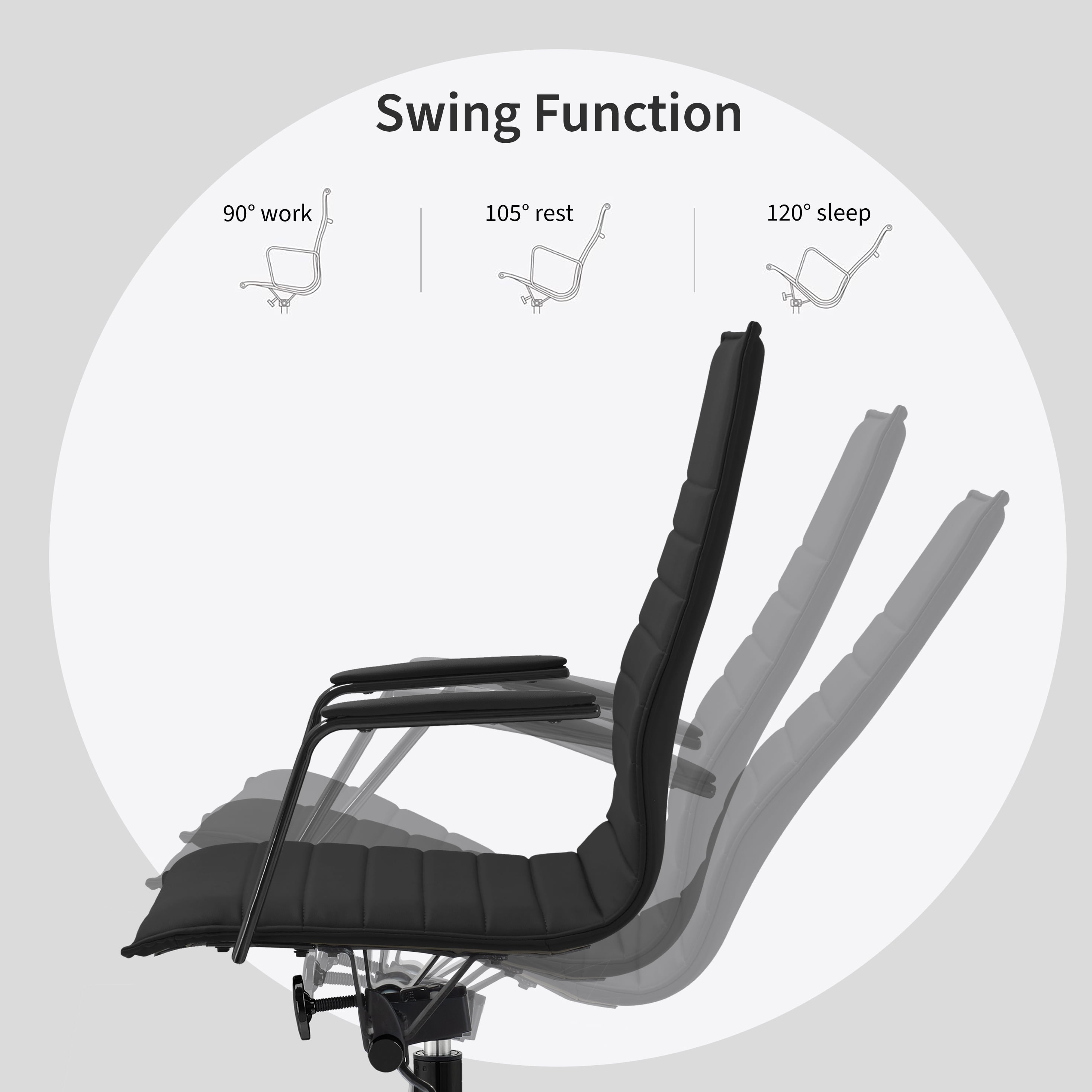 2xhome Set of 2 Modern High Back Office Desk Chair | Upholstered Ribbed PU Leather with Metal Frame | Computer Armchair for Home, Executive, Conference, Meetings (All Black)