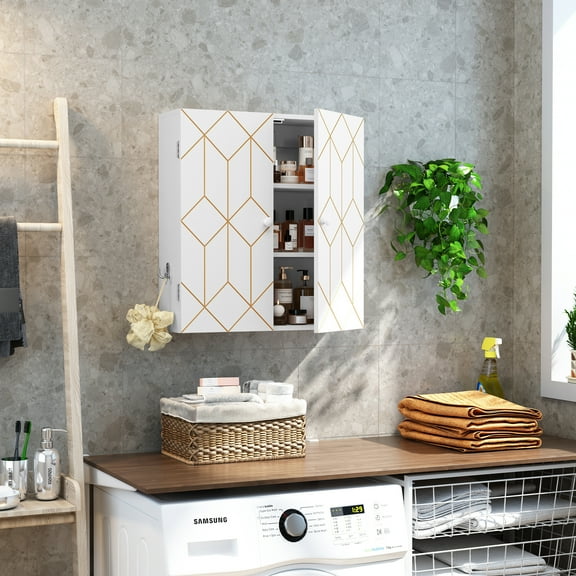 HLR Wall-Mounted Bathroom Storage Cabinet, Wall-Mounted with Double Door,Adjustable Shelves, White