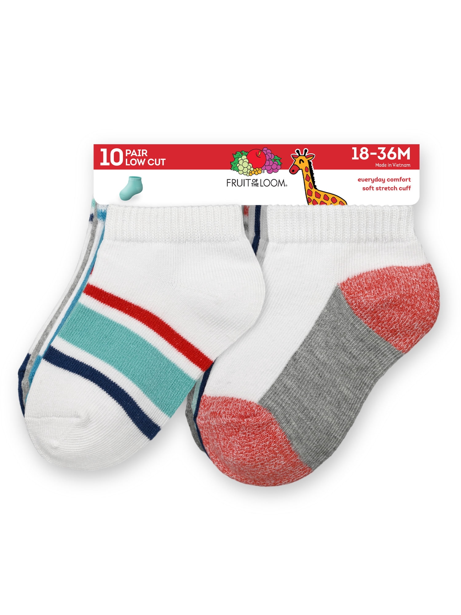 Fruit of the Loom Toddler Low-Cut Socks, 10-Pack, Size 6M-5T