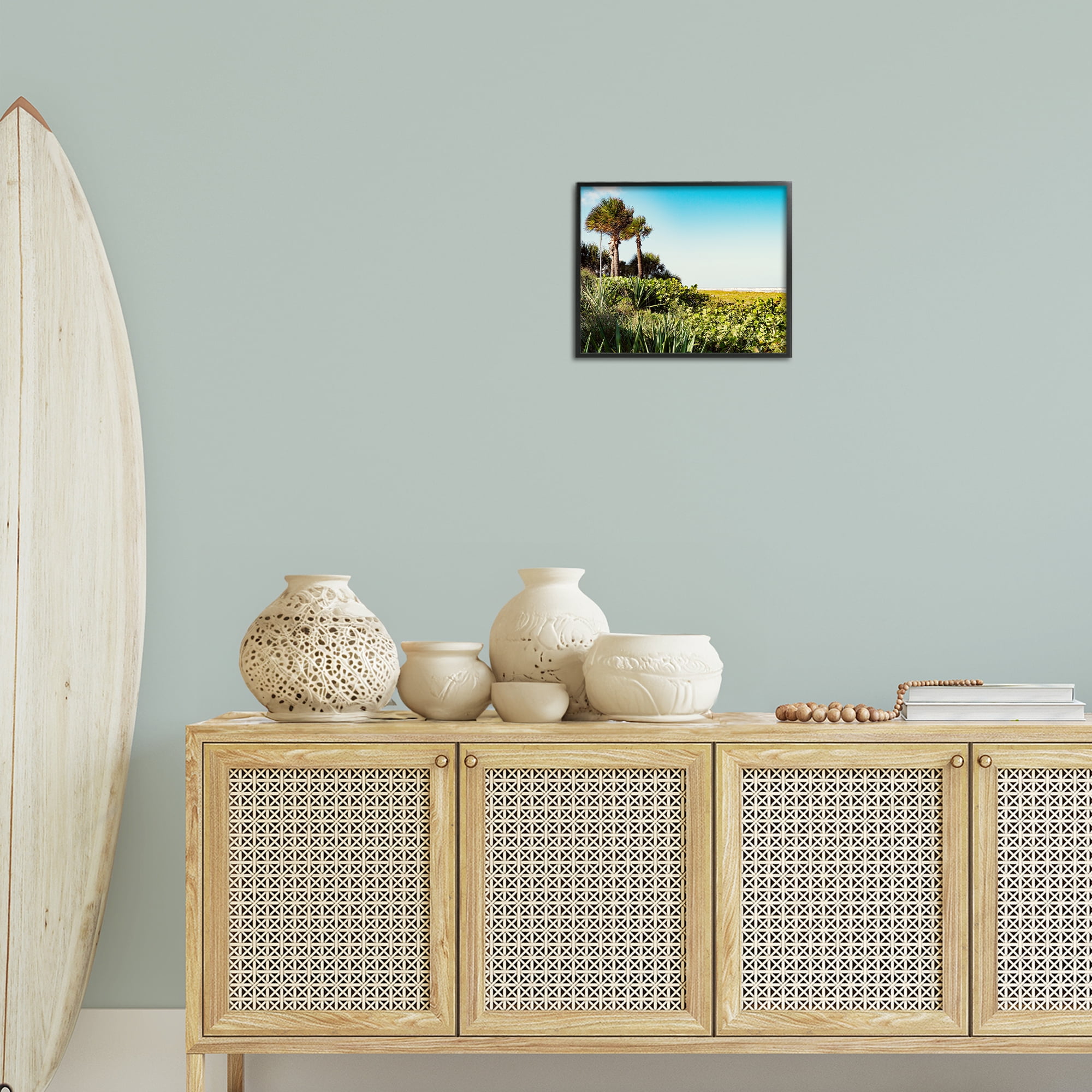 Stupell Industries Lush Tropical Shoreline Landscape Photography Black Framed Art Print Wall Art, 14 x 11