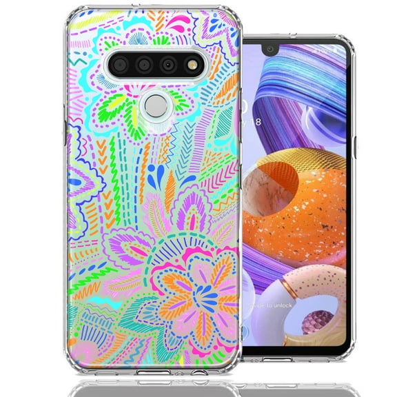 MUNDAZE LG Stylo 6 Colorful Summer Flowers Doodle Art Design Double Layer Phone Case Cover