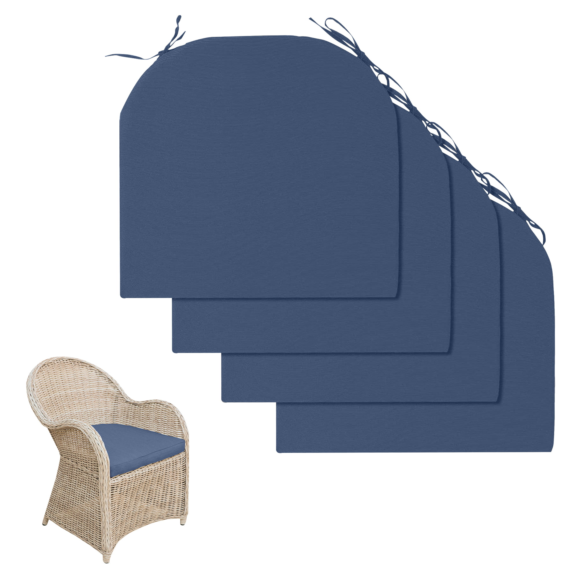 Peace Nest Solid Outdoor Patio Seat Cushion Set of 4, 17-inch x 16-inch Rounded SquareCorner, Navy