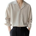 thumbnail image 3 of Men Dress Shirts Ice Silk Long Sleeve Button Big and Tall Down Shirt Fashion Leisure Wedding Party Prom Beige XXL, 3 of 7