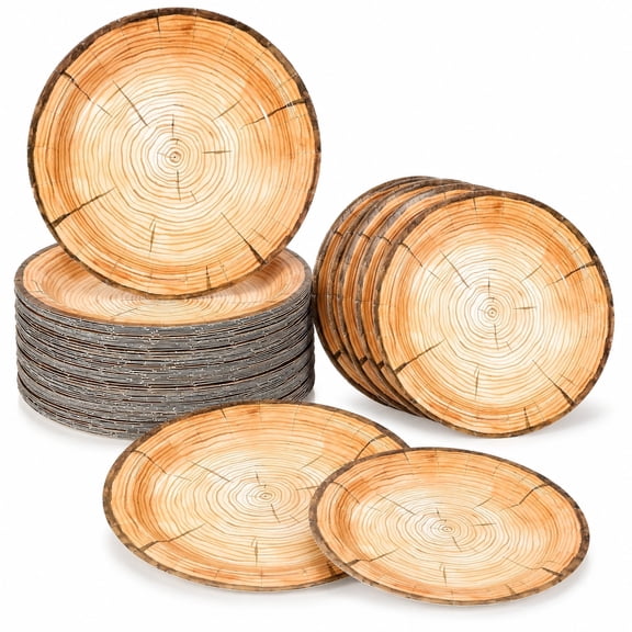 150 Pack Wood Grain Paper Plates 7 inch and 9 inch Round Brown Paper Plates, Rustic Paper Plates Disposable Wood Party Plates for Forest Theme Party, Picnic, Wedding Table
