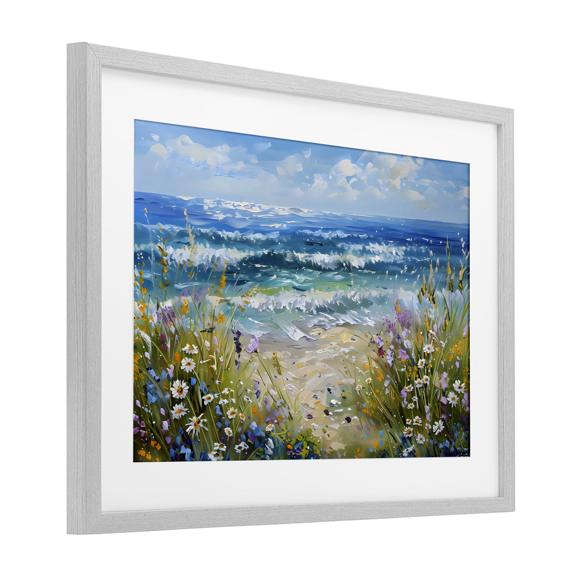Stupell Industries Floral Beach Meadow by Ocean Gray Framed Print Under Glass, design by Creative Studio