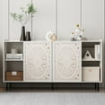 thumbnail image 6 of Mid Century Modern White TV Stand & Curio Buffet Cabinet - Living Room & Kitchen Storage with Distressed Design, Multi-Purpose Sideboard for TVs, Decorative Cabinets & Entryway Storage, 6 of 8