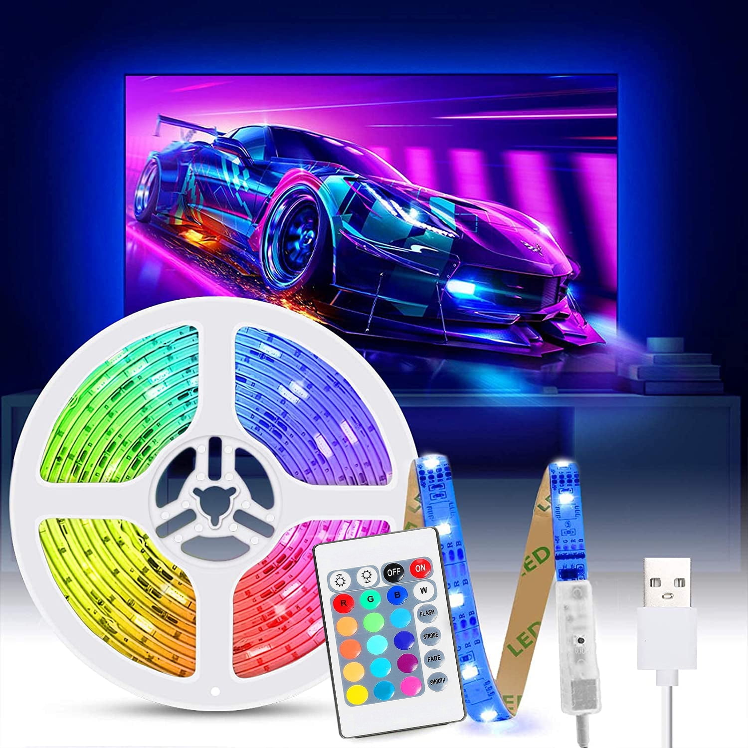 Led Strip Lights 6.56ft for 40-60in TV USB Backlight Kit with Remote 16 Color 