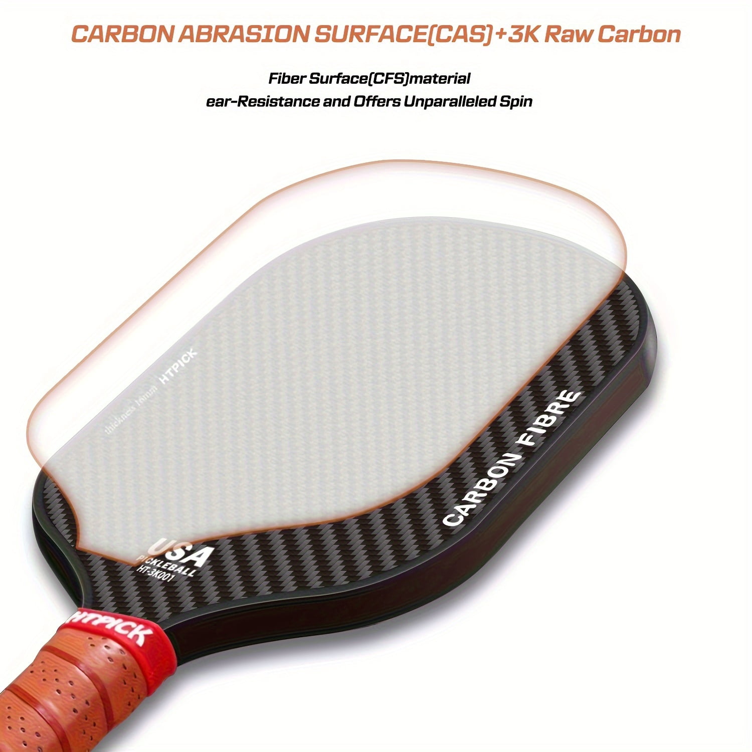 Pickleball Paddle, 3K Raw Carbon Fiber SurfaceHigh Grit & Spin, 16MM professional shooting, Ideal for Novice and Professional Players
