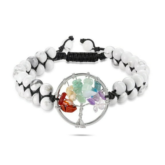 Nvzi-c Handmade Beaded Bracelet, Suitable for Men and Women, Vintage Handwoven Double Layer Natural Stone Beaded Life Tree Bracelet Adjustable (White)