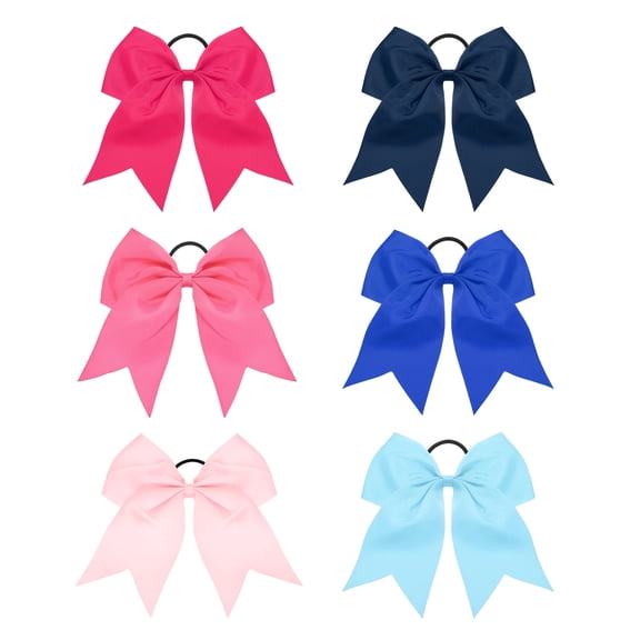 Uxcell Large Cheer Bows, Hair Bows Grosgrain Ribbon Hair Bands Elastic Ponytail Holders Ties for Girls 8.7" & 6Pcs & Blue/Red - Fit for (Cheerleader/Softball Sports/Competition)