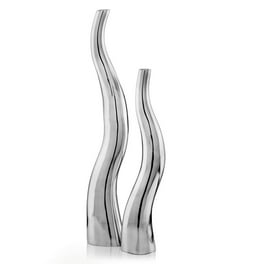 Set Of 2 Modern Tall Silver Squiggly Vases Set Of 2 Modern Tall Silver Squiggly Vases