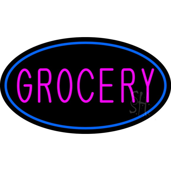 Grocery LED Neon Sign 13 x 24 - inches, Black Square Cut Acrylic Backing, with Dimmer - Bright and Premium built indoor LED Neon Sign for Defence Force.