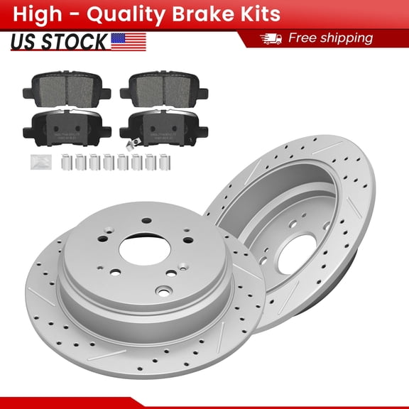 ACB ZONE Rear Brake Kits for Honda Odyssey 2002-2004 V6 3.5L, Drilled Slotted Disc Brake Rotors and Ceramic Brake Pads